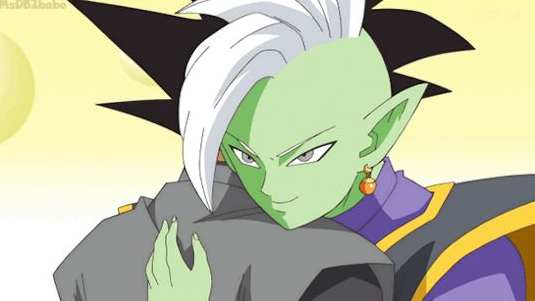 Um personagem de desenho animado com um copo verde que diz dragon ball super  nele.
